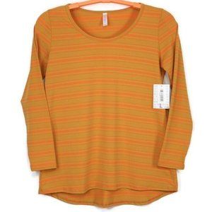 LuLaRoe Lynnae Shirt Top Tunic Mustard Gold Orange Striped L Large